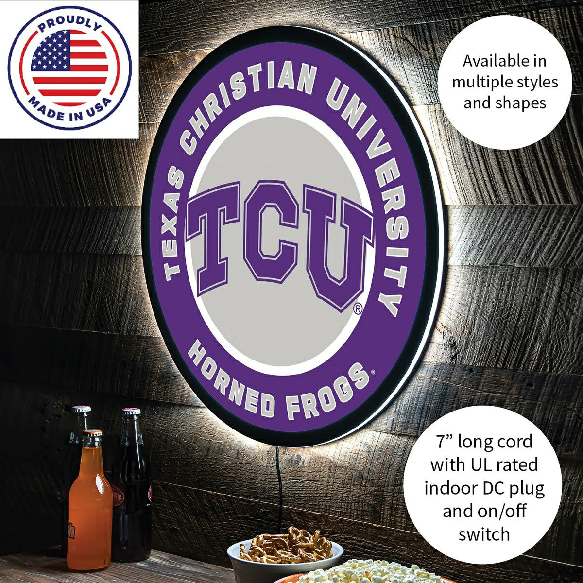 Team Sports America Recommended - LED Wall Decor, Round, Texas Christian University
