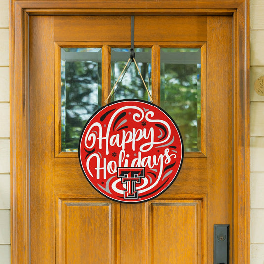 Team Sports America Value - Texas Tech University Holiday Round Door Décor with Hanging Rope, 18x1