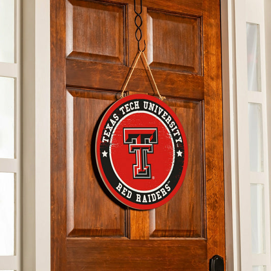 Team Sports America Exclusive - Texas Tech University Round Door Décor with Hanging Rope, 18x18