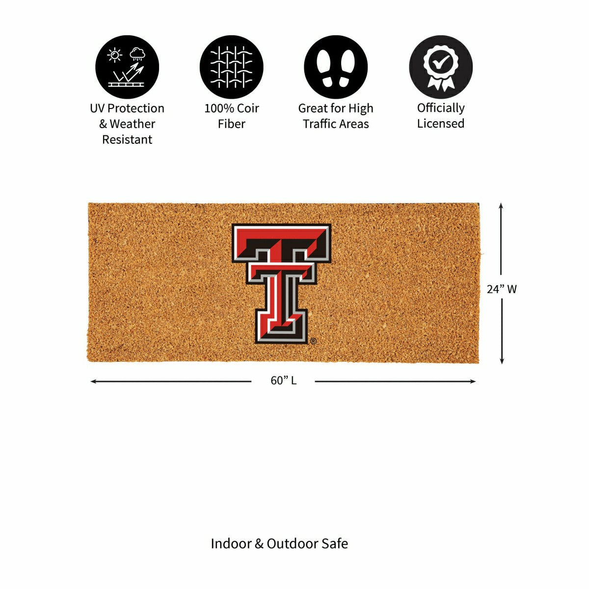 Team Sports America Everyday - Texas Tech University Extra Large Full Color Coir Mat, 60"x24"