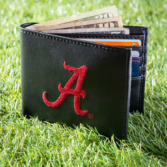 Team Sports America Essential - University of Alabama Black Bi-Fold Embroidered Wallet w/ RFID Blocking