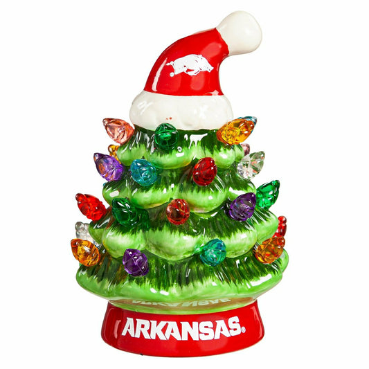 Team Sports America Essential - 4" Mini LED Tabletop Christmas Tree, Set of 2, University of Arkansas