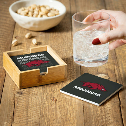 Team Sports America Recommended - University of Arkansas Ceramic Coasters Set, 4pcs with Wood Caddy