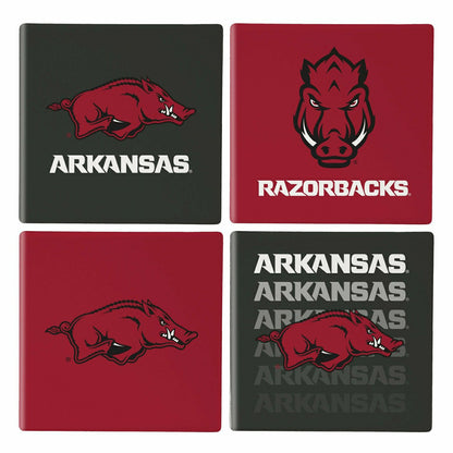 Team Sports America Recommended - University of Arkansas Ceramic Coasters Set, 4pcs with Wood Caddy