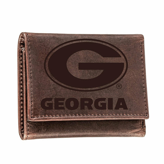 Team Sports America Trending - University of Georgia, Tri-Fold Wallet, Brown, CH, 100% Genuine Leathe