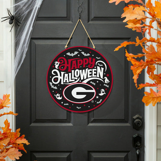 Team Sports America Exclusive - University of Georgia Halloween Round Door Décor with Hanging Rope, 18