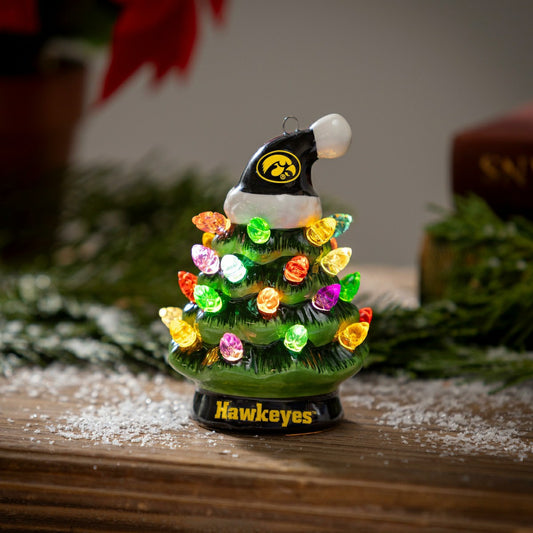 Team Sports America Value - 4" Mini LED Tabletop Christmas Tree, Set of 2, University of Iowa