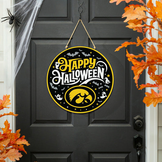 Team Sports America Best Seller - University of Iowa Halloween Round Door Décor with Hanging Rope, 18x18