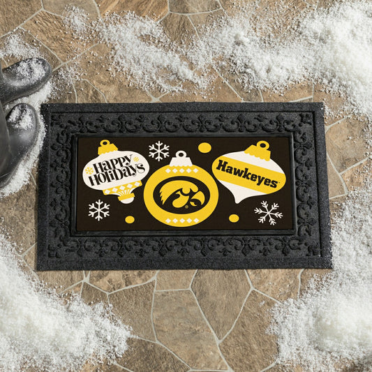 Team Sports America Recommended - University of Iowa Holiday Flocked Coir Sassafras Switch Mat, 22"x10"