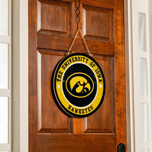Team Sports America Recommended - University of Iowa Round Door Décor with Hanging Rope, 18x18
