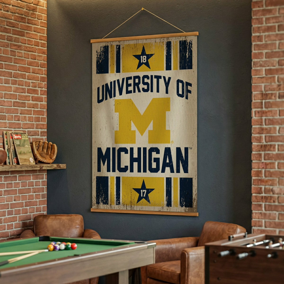 Team Sports America Essential - University Of Michigan, Canvas Wall Tapestry, Large, 54x36