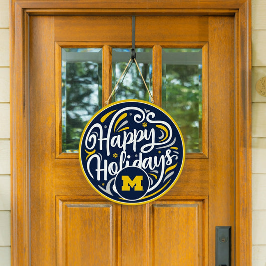 Team Sports America Recommended - University Of Michigan Holiday Round Door Décor with Hanging Rope, 18x