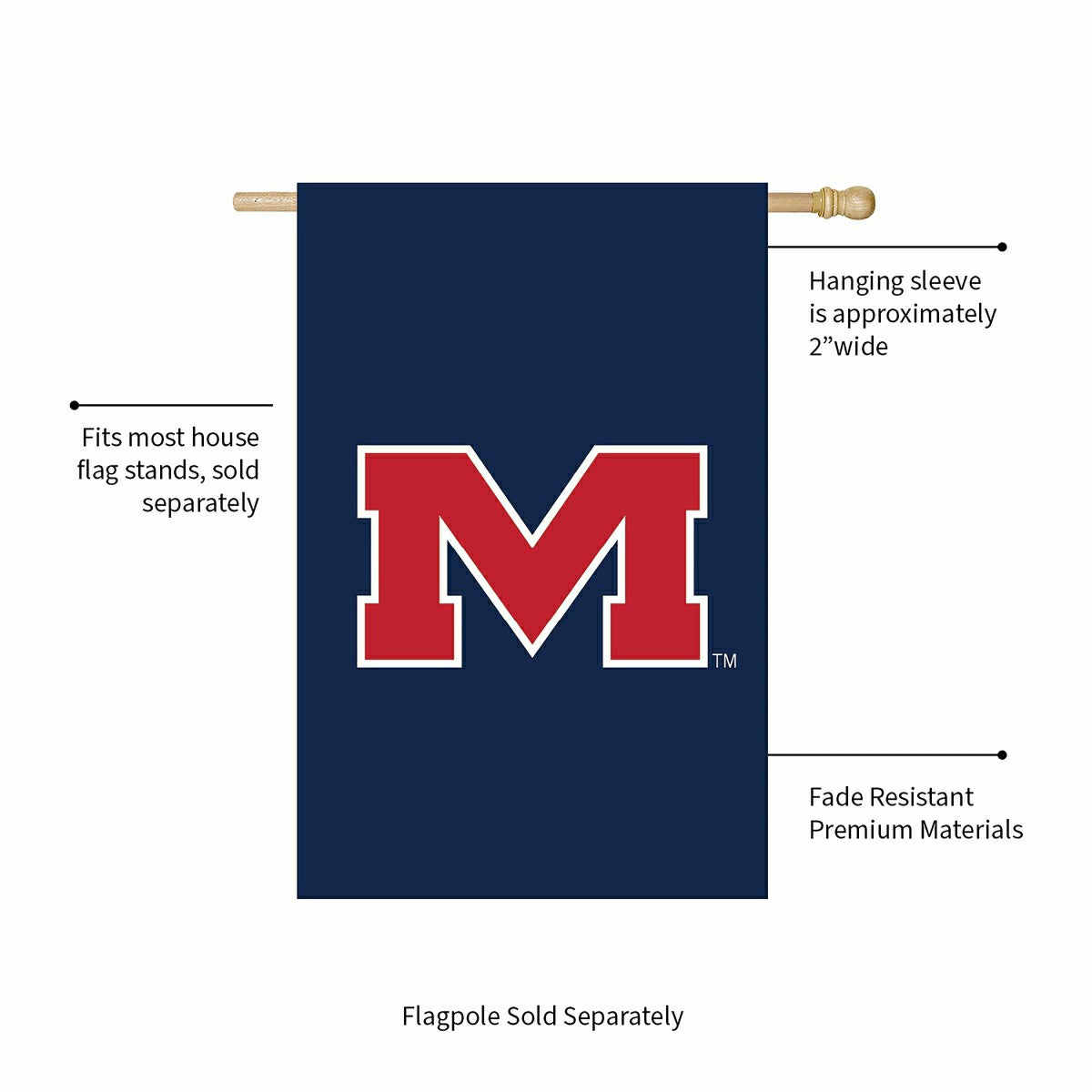 Team Sports America Classic - University of Mississippi Applique House Flag