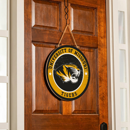 Team Sports America Essential - University of Missouri Round Door Décor with Hanging Rope, 18x18