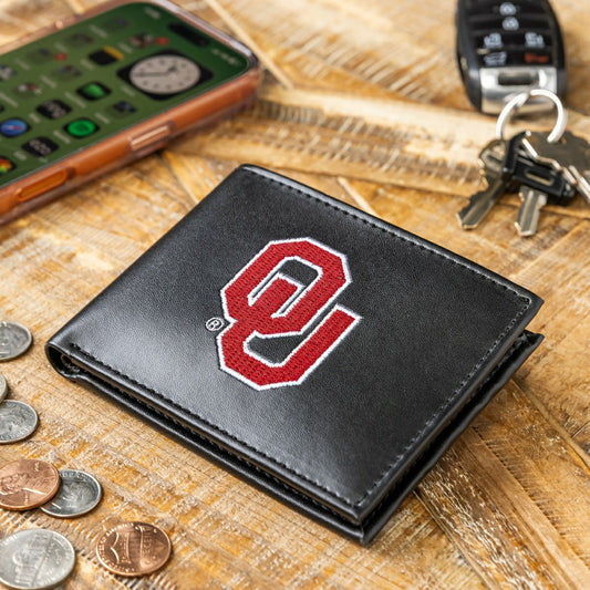Team Sports America Essential - University of Oklahoma Black Bi-Fold Embroidered Wallet w/ RFID Blocking