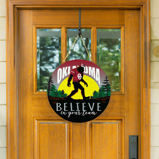 Team Sports America Recommended - University of Oklahoma Bigfoot Round Door Décor with Hanging Rope, 18x