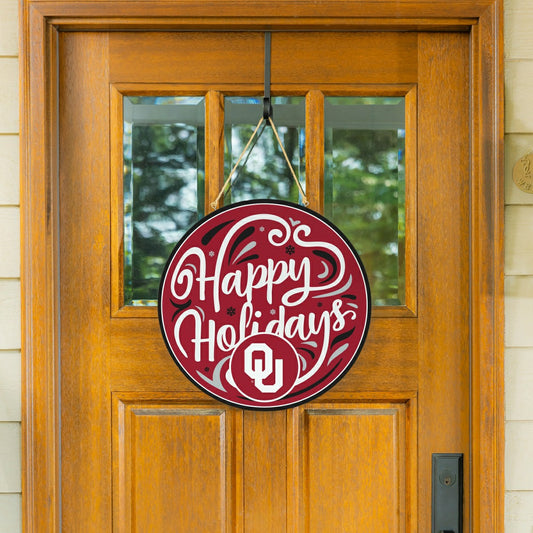 Team Sports America Everyday - University of Oklahoma Holiday Round Door Décor with Hanging Rope, 18x