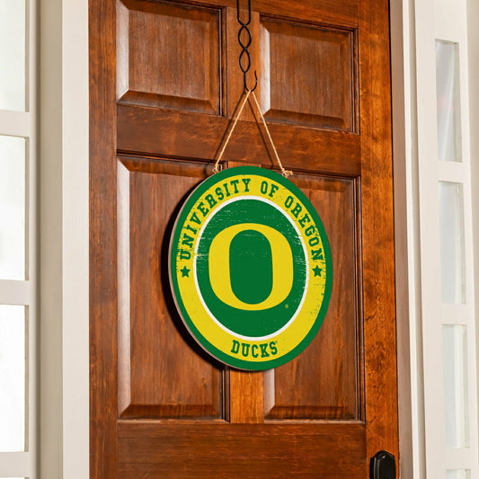 Team Sports America Exclusive - University of Oregon Round Door Décor with Hanging Rope, 18x18