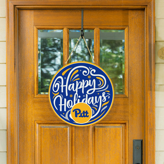 Team Sports America Exclusive - University of Pittsburgh Holiday Round Door Décor with Hanging Rope, 1