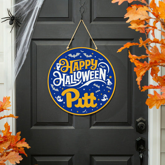 Team Sports America Signature - University of Pittsburgh Halloween Round Door Décor with Hanging Rope,