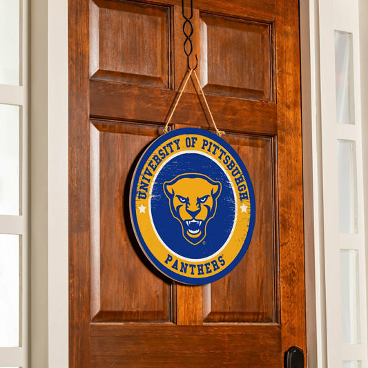 Team Sports America Classic - University of Pittsburgh Round Door Décor with Hanging Rope, 18x18