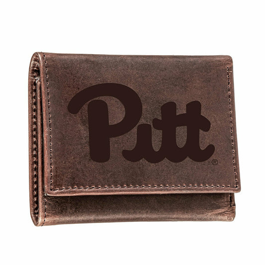 Team Sports America Trending - University of Pittsburgh, Tri-Fold Wallet, Brown, CH, 100% Genuine Lea