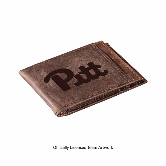 Team Sports America Recommended - Front Pocket Wallet w/ RFID Blocking, University of Pittsburgh, Brown