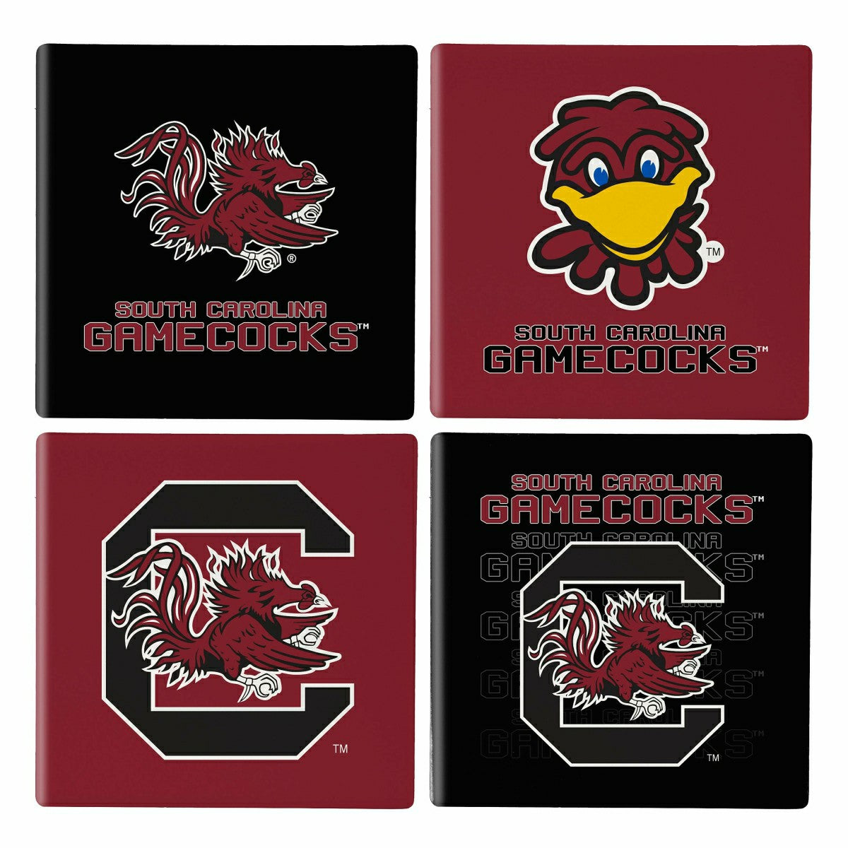 Team Sports America Exclusive - University of South Carolina Ceramic Coasters Set, 4pcs with Wood Cadd