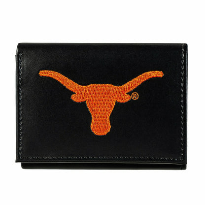 Team Sports America Essential - University of Texas Black Tri-Fold Embroidered Wallet w/ RFID Blocking