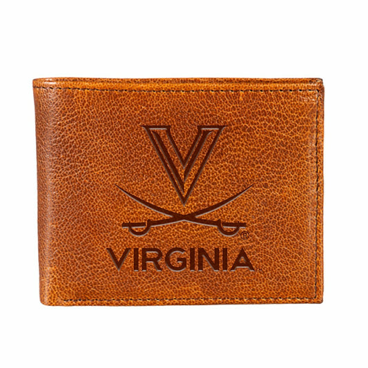 Team Sports America Essential - University of Virginia, Embossed 100% Genuine Tumbled Leather Passcase