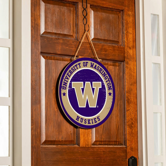Team Sports America Classic - University of Washington Round Door Décor with Hanging Rope, 18x18