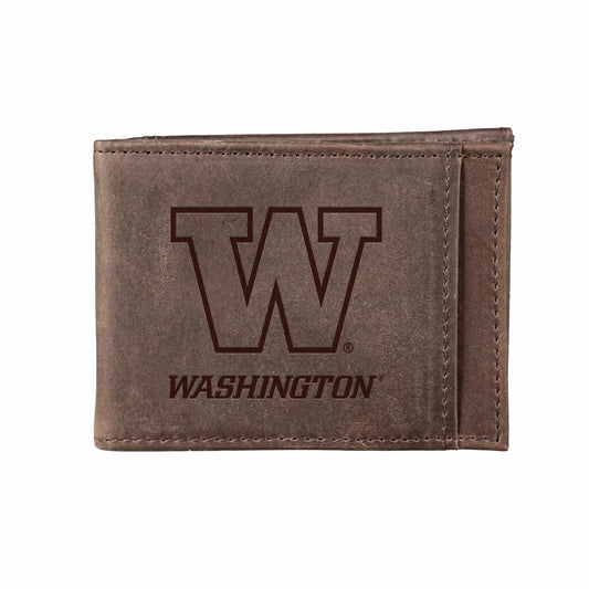 Team Sports America Recommended - Front Pocket Wallet w/ RFID Blocking, University of Washington, Brown