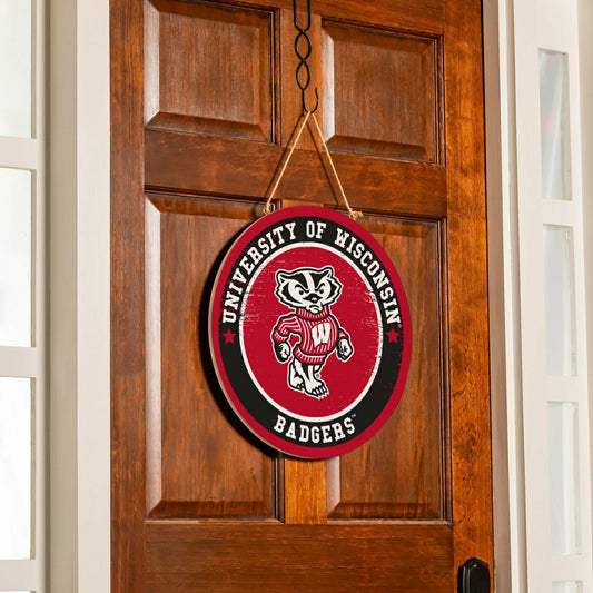 Team Sports America Classic - University of Wisconsin-Madison Round Door Décor with Hanging Rope, 18