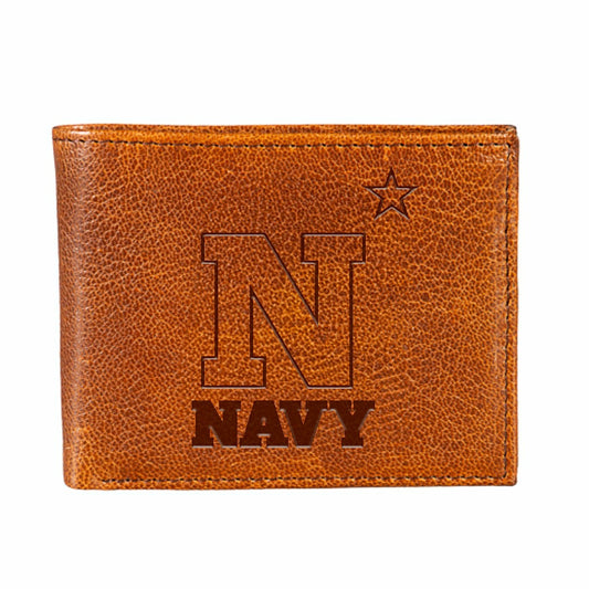 Team Sports America Recommended - US Naval Academy, Embossed 100% Genuine Tumbled Leather Passcase Bi-Fo