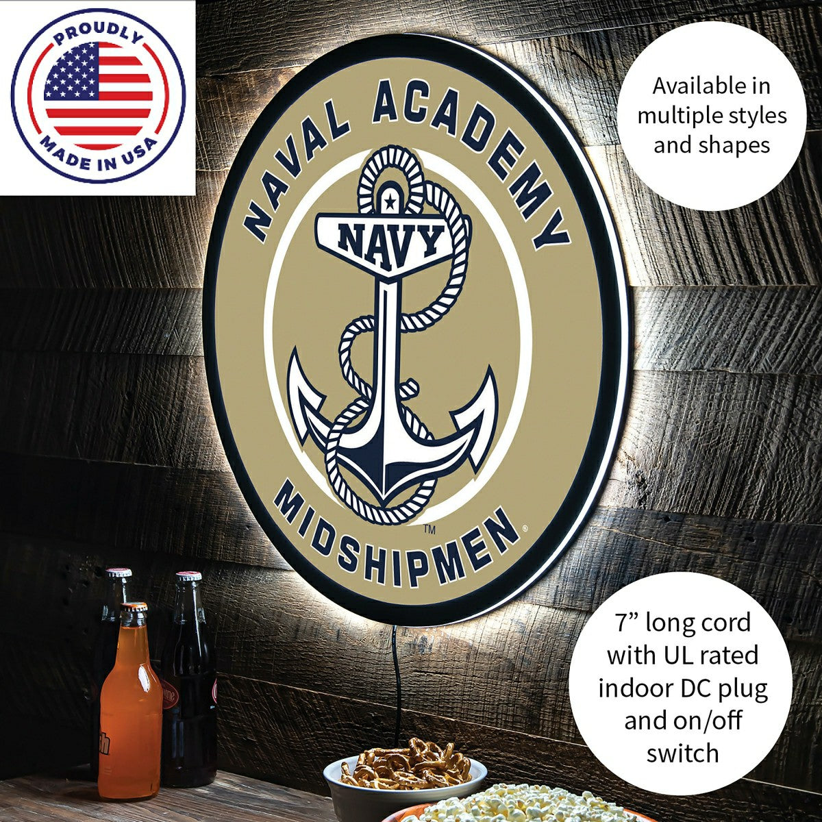 Team Sports America Signature - LED Wall Decor, Round, US Naval Academy