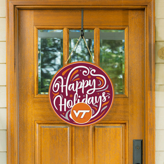 Team Sports America Everyday - Virginia Tech Holiday Round Door Décor with Hanging Rope, 18x18