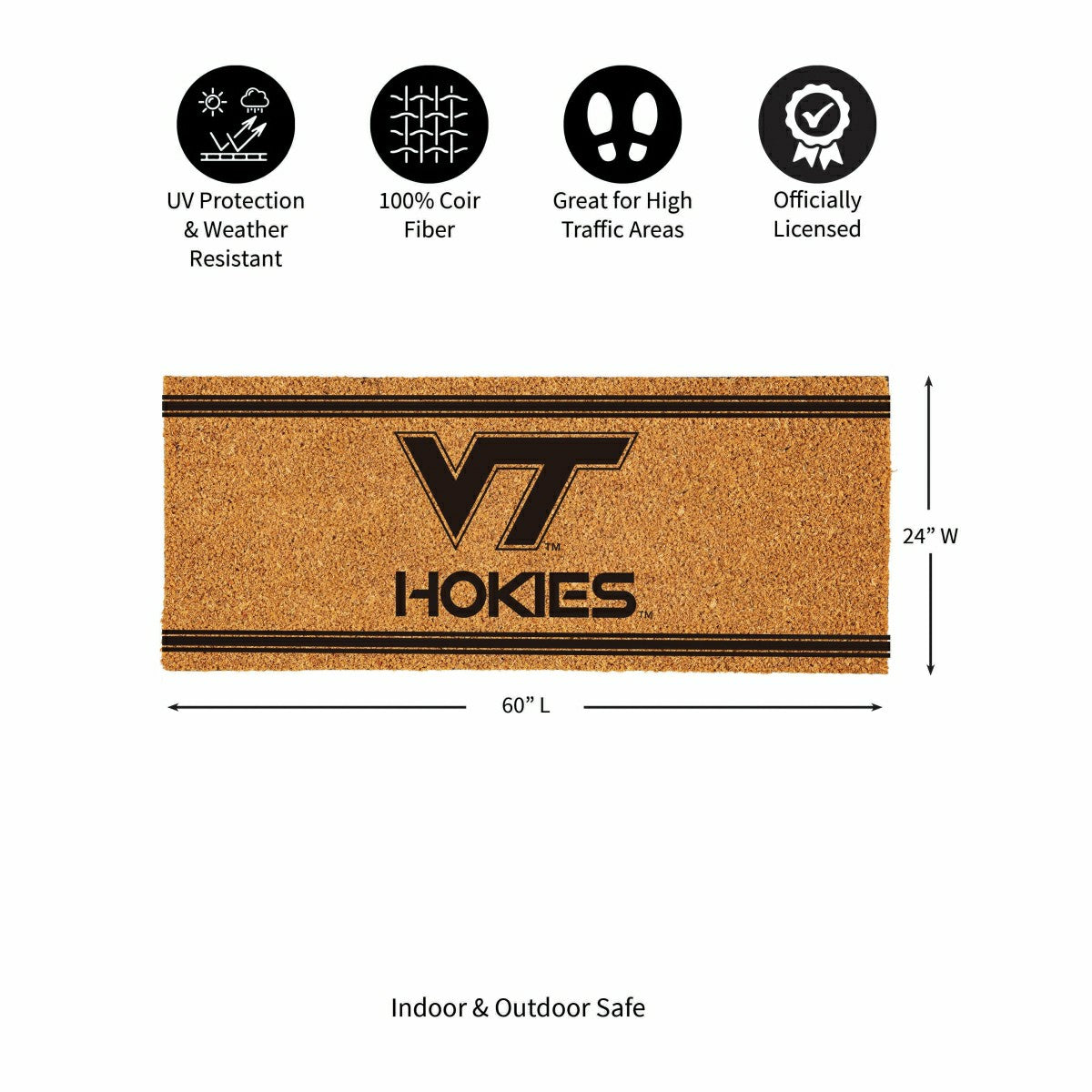 Team Sports America Exclusive - Virginia Tech Extra Large One Color Coir Mat, 60"x24"