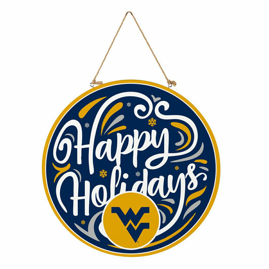 Team Sports America Essential - West Virginia University Holiday Round Door Décor with Hanging Rope, 1