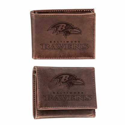 Team Sports America Classic - Baltimore Ravens, Bi-Fold and Tri-Fold Wallet Gift Set, Brown