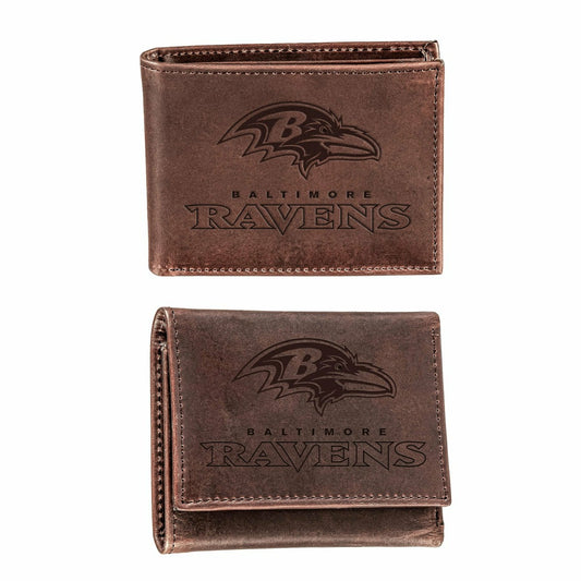 Team Sports America Classic - Baltimore Ravens, Bi-Fold and Tri-Fold Wallet Gift Set, Brown