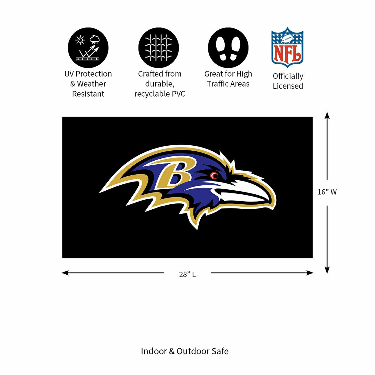Team Sports America Exclusive - Full Color PVC Mat, 16" x 28", Baltimore Ravens