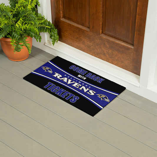 Team Sports America Essential - 28" x 16" PVC Trapper Mat, Come Back with Tickets, Baltimore Ravens
