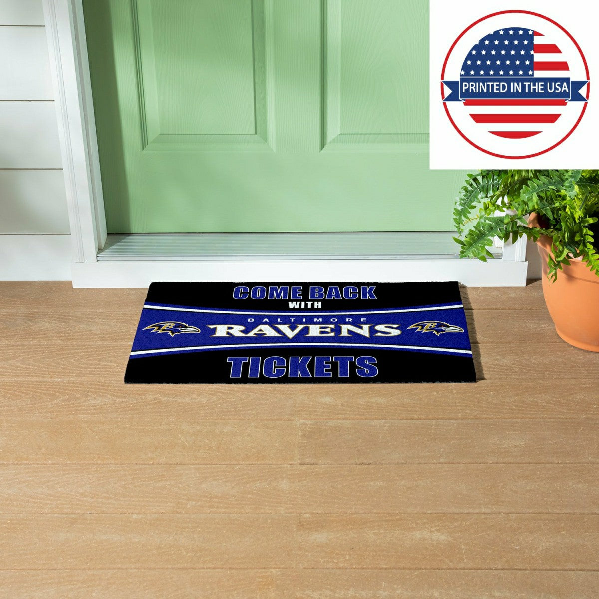 Team Sports America Essential - 28" x 16" PVC Trapper Mat, Come Back with Tickets, Baltimore Ravens
