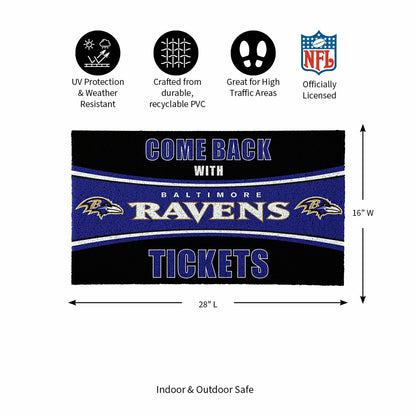 Team Sports America Essential - 28" x 16" PVC Trapper Mat, Come Back with Tickets, Baltimore Ravens