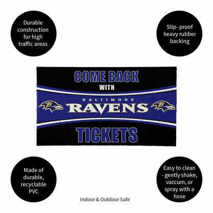 Team Sports America Essential - 28" x 16" PVC Trapper Mat, Come Back with Tickets, Baltimore Ravens