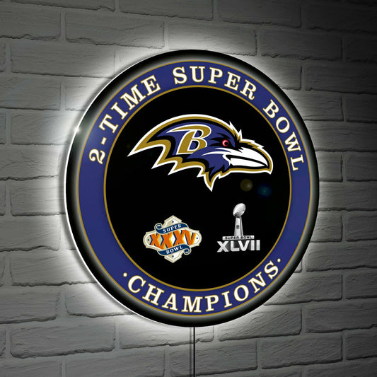 Team Sports America Essential - Baltimore Ravens 3X Superbowl Champions Football Round LED Wall Decor