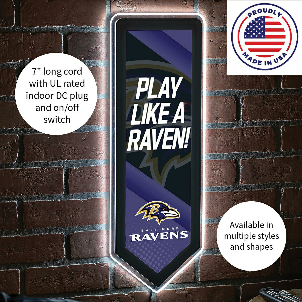 Team Sports America Value - LED Wall Decor, Pennant, Baltimore Ravens