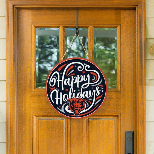 Team Sports America Signature - Chicago Bears Holiday Round Door Décor with Hanging Rope, 18x18
