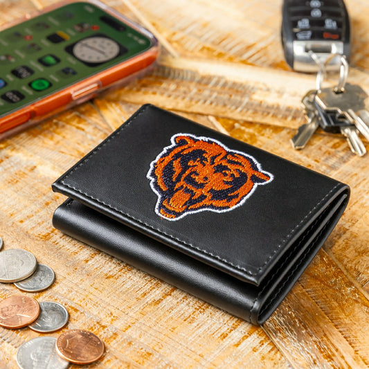 Team Sports America Exclusive - Chicago Bears Black Tri-Fold Embroidered Wallet