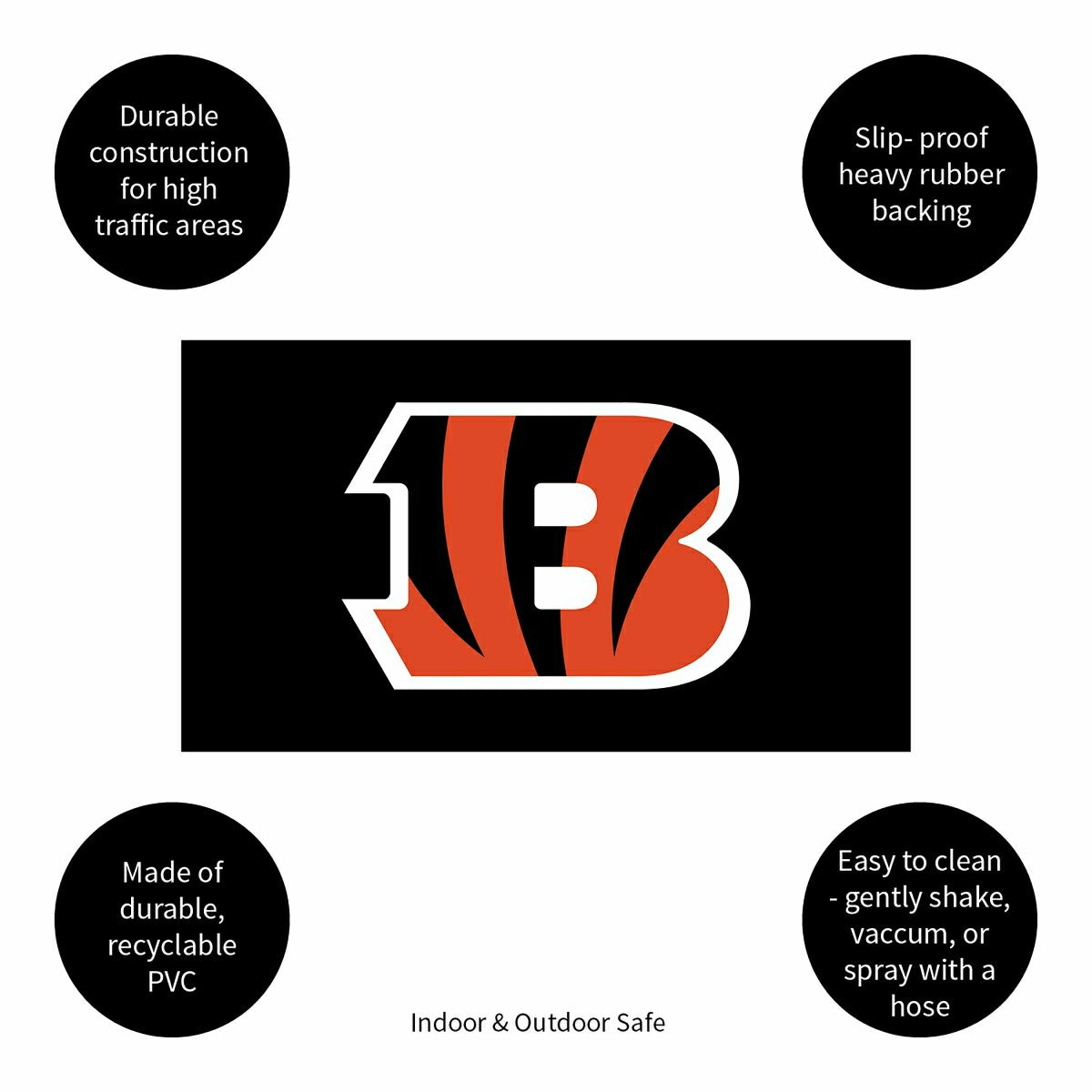 Team Sports America Essential - Full Color PVC Mat, 16" x 28", Cincinnati Bengals